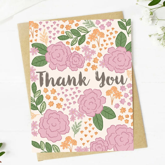 Floral card with 'Thank You' text on a white background