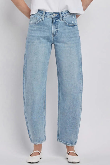 High Rise Light Wash Barrel Leg Jeans