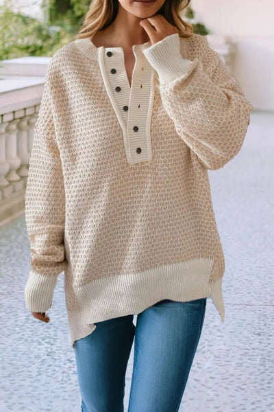 Ribbed Henley Button Sweater