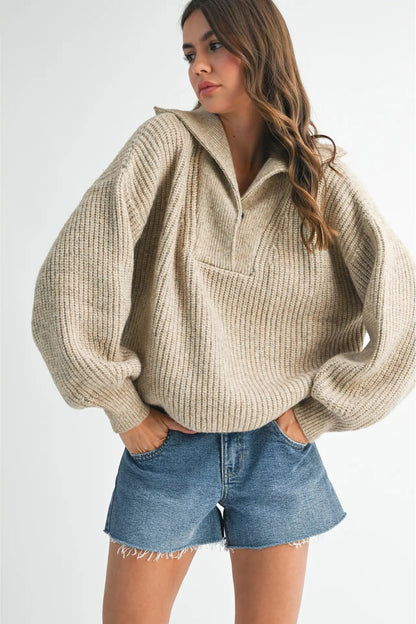 woman in henley sweater and shorts