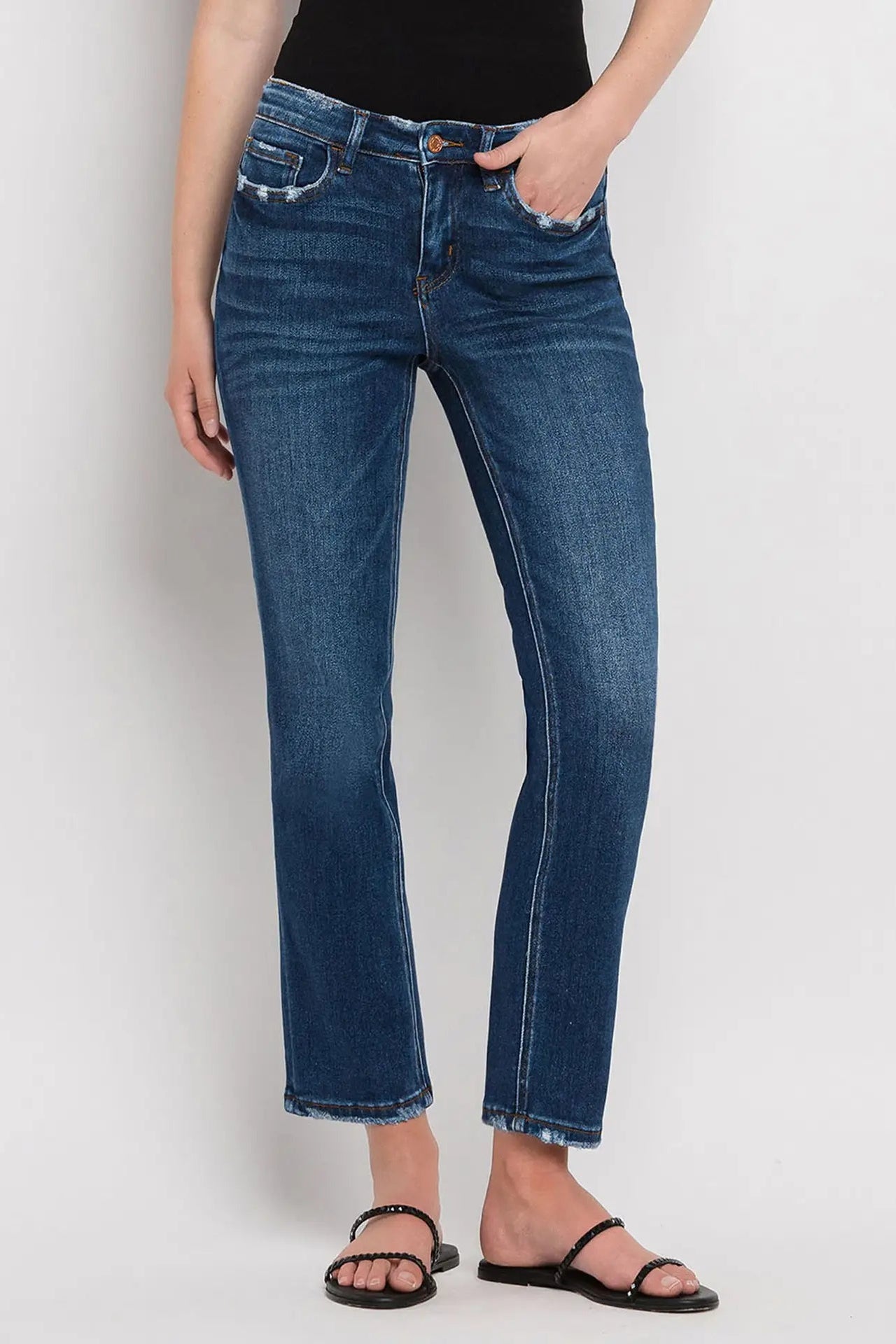 Mid Rise Ankle Slim Straight Jeans