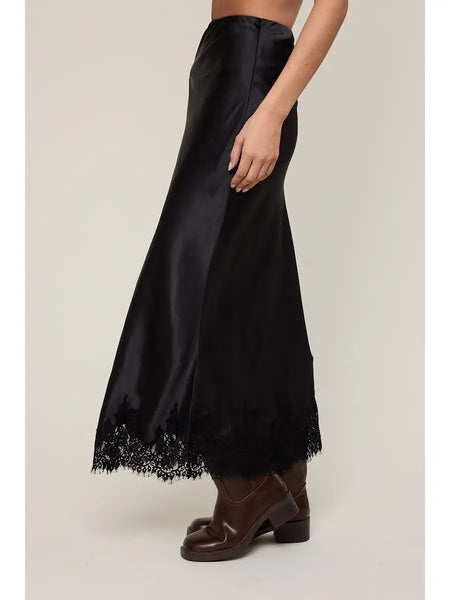 Satin Lace Midi Skirt