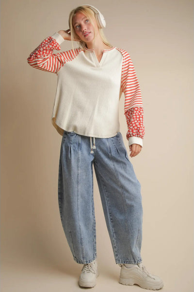 Floral & Stripe Knit Top