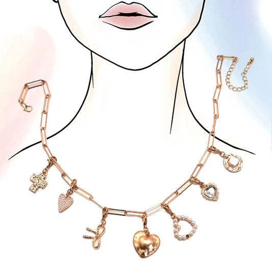 Bow Heart Removable Multi Charm Necklace