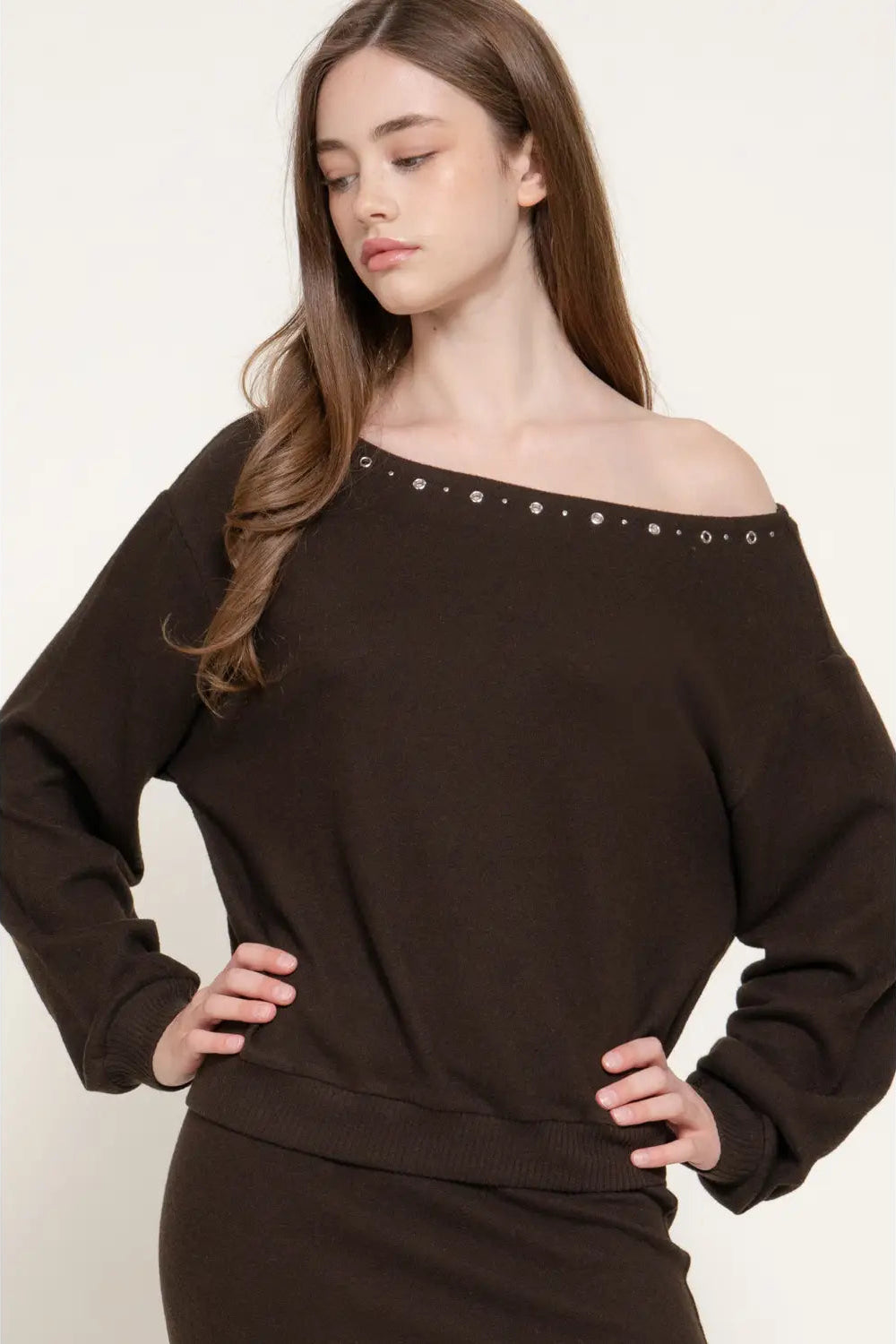 woman in off shoulder top