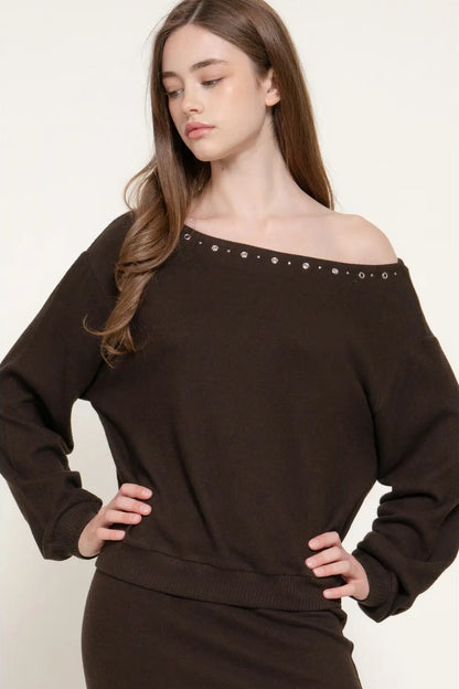 woman in off shoulder top