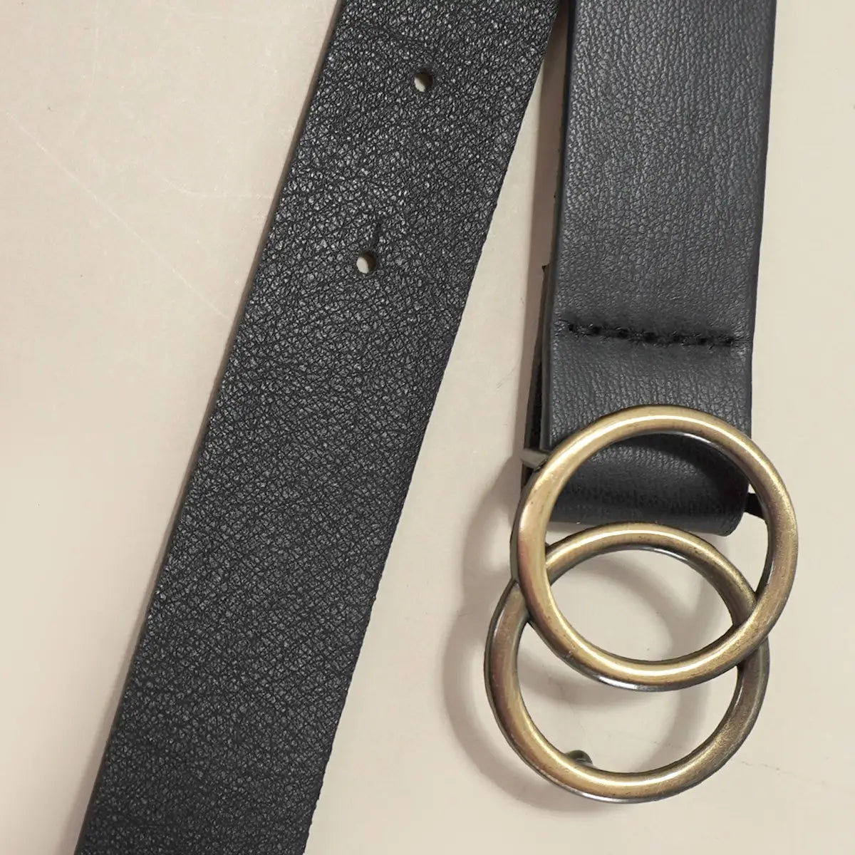 Double O Buckle Faux Leather Belt
