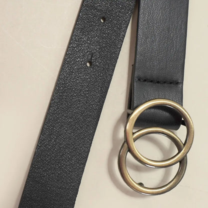 Double O Buckle Faux Leather Belt