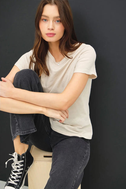 woman in tee and jeans