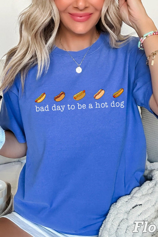 woman wearing hot dog tee