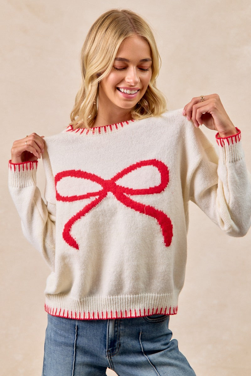 Ribbon Drop Shoulder Sweater Top