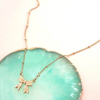 Pearl Bow Charm Ball Chain Necklace