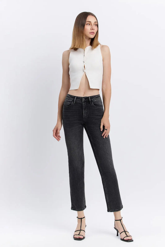 High Rise Ankle Straight Jeans