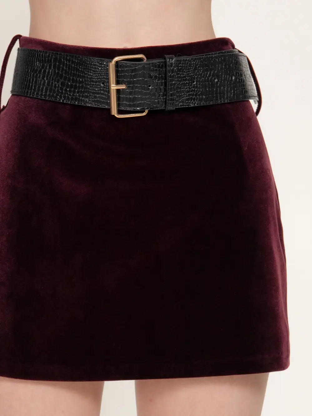 Crocodile Belted Velvet Mini Skirt