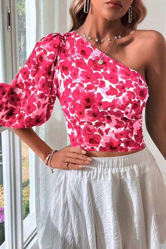 Floral Print One Shoulder Top
