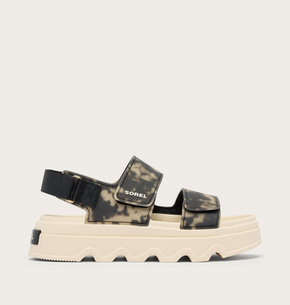Tie-dye sandal with black straps on a beige background