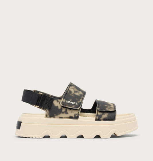 Tie-dye sandal with black straps on a beige background