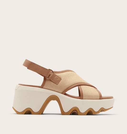 Beige sandal with brown straps on a white background