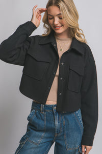 Fleece Cropped Snap-button Shacket
