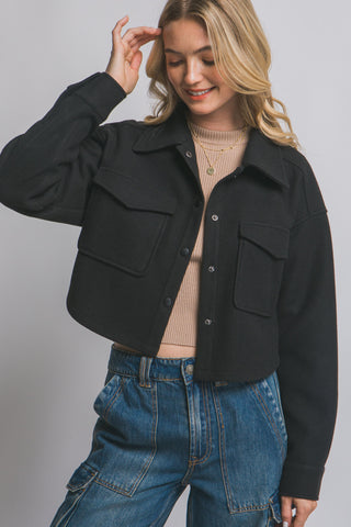 Fleece Cropped Snap-button Shacket