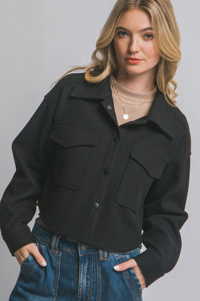 Fleece Cropped Snap-button Shacket