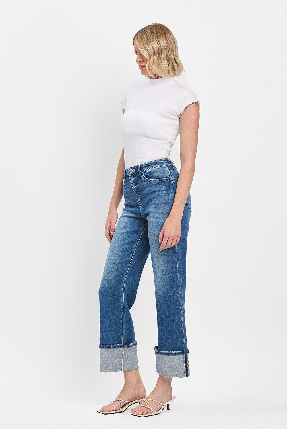 90's Vintage Super High Rise Cuffed Flare Jeans