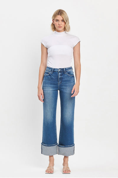 90's Vintage Super High Rise Cuffed Flare Jeans