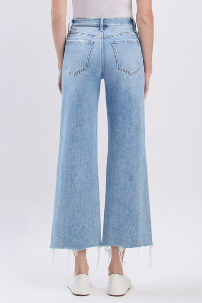 High Rise Distressed Crop Wide Jeans