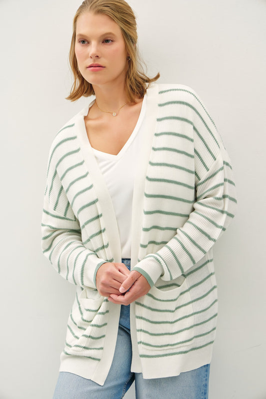 Classic Striped Cardigan-Plus Size