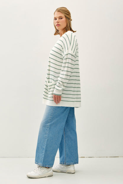 Classic Striped Cardigan-Plus Size