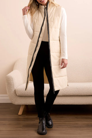 Long Zip-Front Quilted Vest