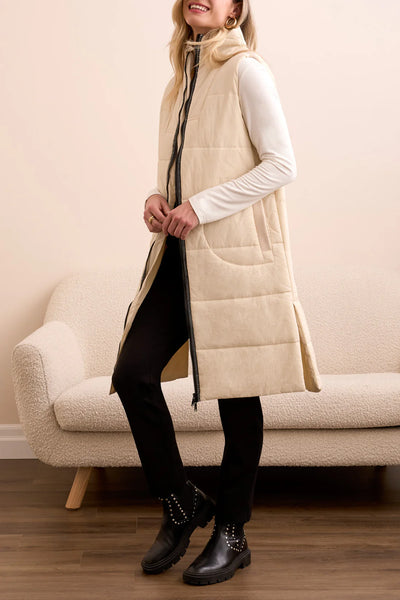 Long Zip-Front Quilted Vest