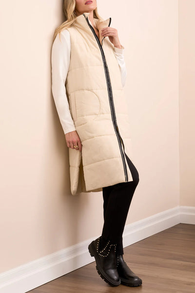 Long Zip-Front Quilted Vest
