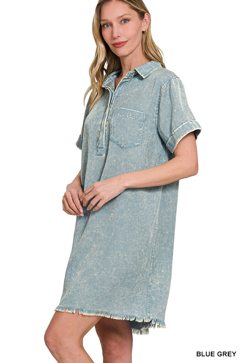 Mineral Washed Collared Shirts Dress