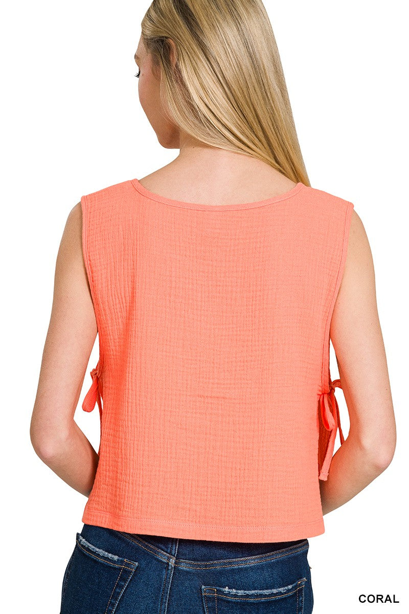 Gauze Side-Tie Tank