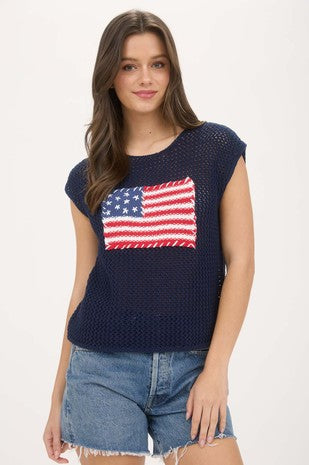 Plus Size American Flag Knit Sweater Top