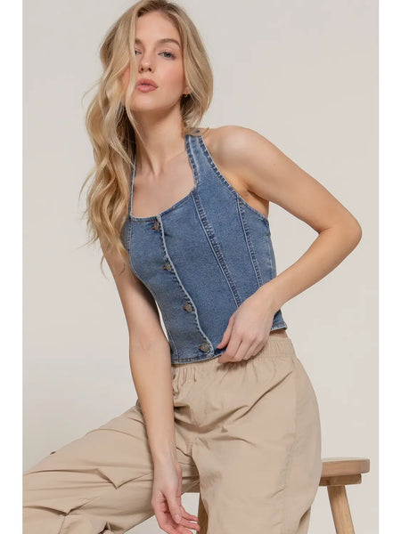 Stretch Denim Halter Top