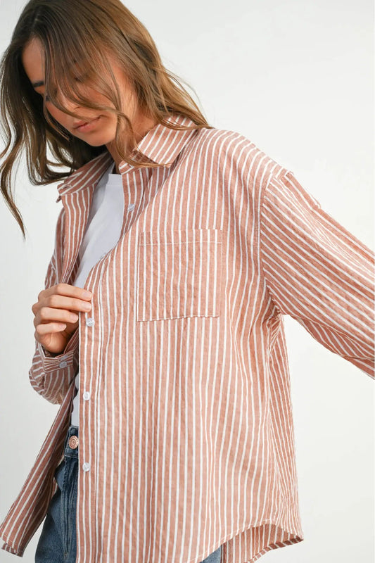 Cropped Striped Button-Up