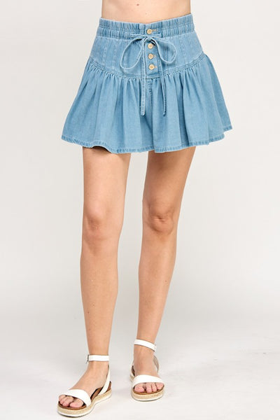 Pleats Denim Mini Skirt
