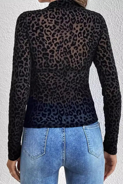 Leopard Print Mesh Top