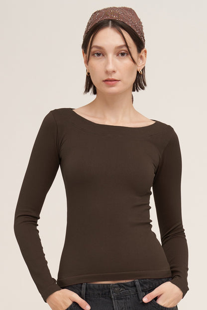 woman in ribbed long sleeve top