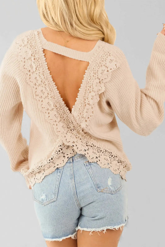 Lace Backless Knit Sweater