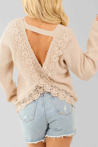 Lace Backless Knit Sweater