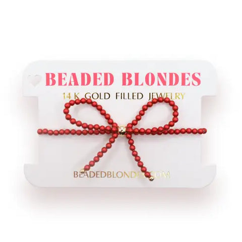 Red Pearl Beaded Bow Bracelet