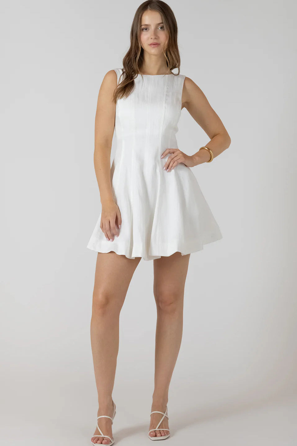 woman wearing white mini dress