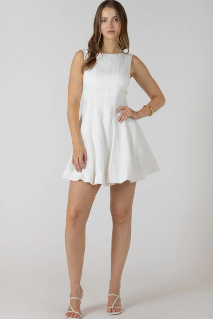 woman wearing white mini dress