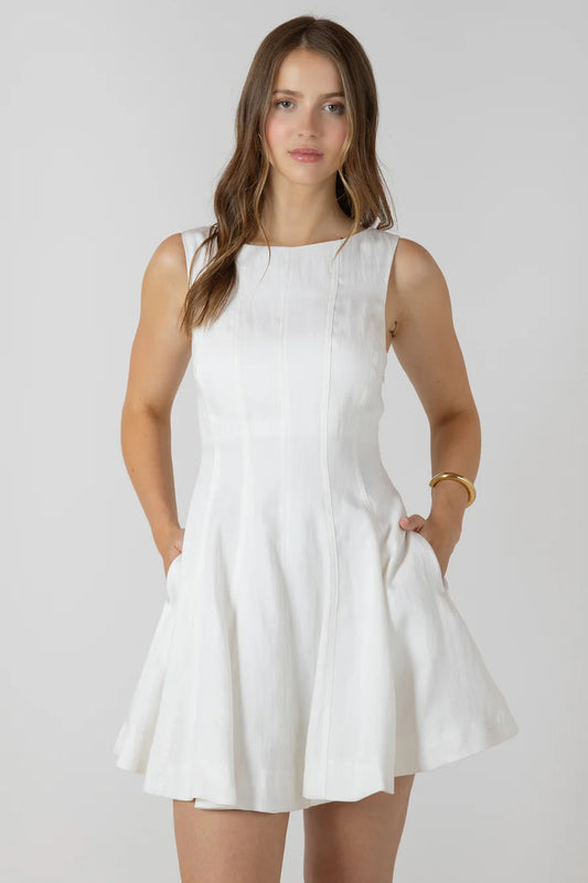 woman wearing white mini dress