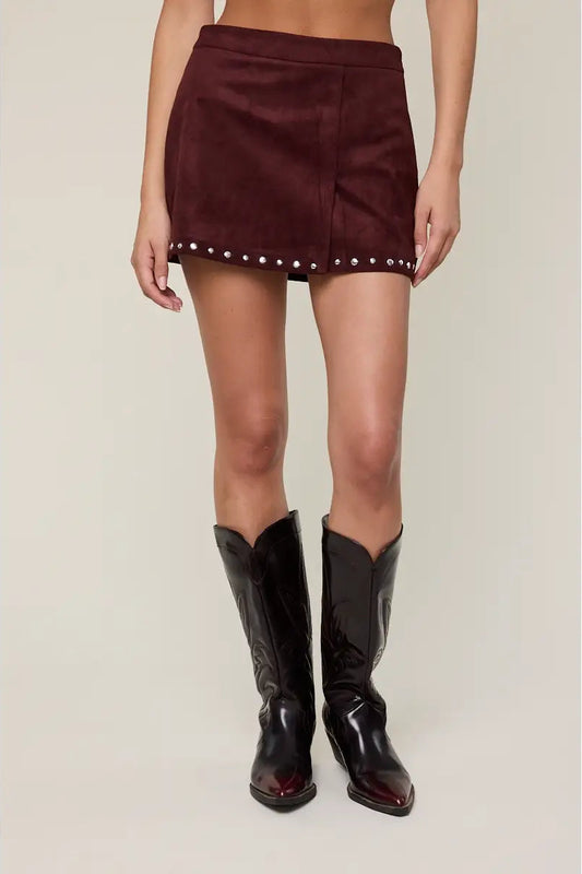 Suede Studded Mini Skort