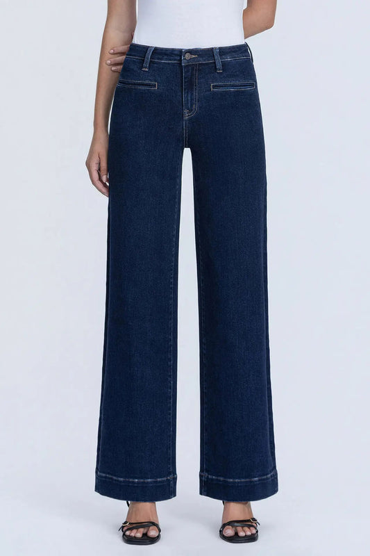 High Rise Front Welt Pocket Wide Leg Jeans
