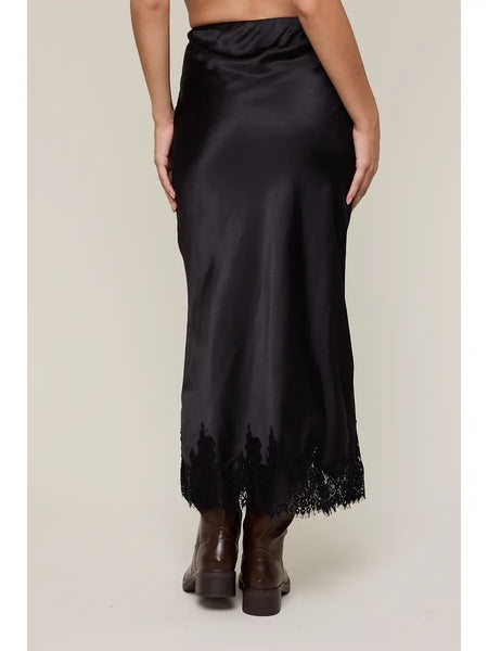 Satin Lace Midi Skirt